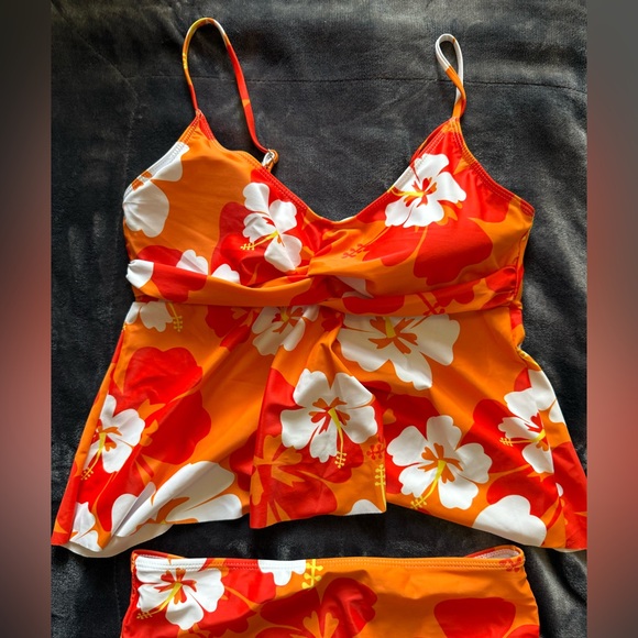 Orange Floral tropical two piece tankini Set NEW large - Picture 4 of 6